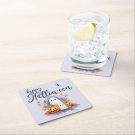 ハロウィン不気味パンプキン幽霊紙コースター スクエアペーパーコースター