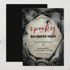 ハロウィン不気味パーティースパイダーウェブブラックレッド 招待状