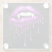 ハロウィン不気味パープル滴下ヴァンパイア唇 ガラスコースター (裏面)