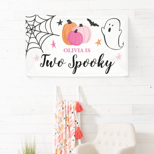 ハロウィン不気味ピンクのカボチャ2つ誕生日 横断幕 (インサイチュ)