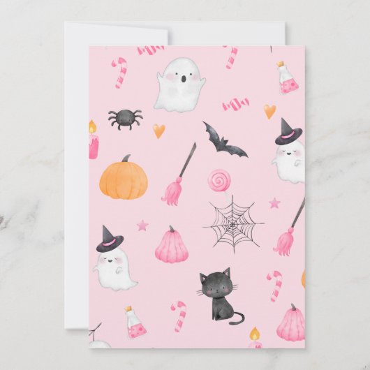 ハロウィン不気味ピンクの2人目の女の子の誕生日 招待状 (裏面)