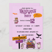 ハロウィン不気味ピンクバースデーパーティー 招待状 (正面/裏面)