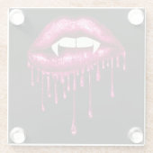 ハロウィン不気味ピンク滴下ヴァンパイア唇 ガラスコースター (裏面)