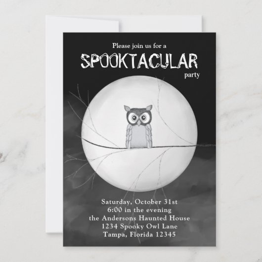 ハロウィン不気味フクロウお洒落スプコクタク 招待状 (正面)