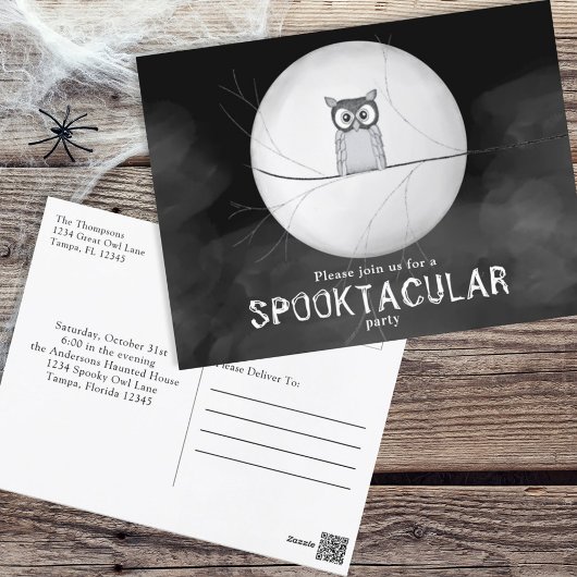 ハロウィン不気味フクロウお洒落パーティー ポストカード