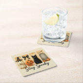 ハロウィン不気味ブラシストロークキャット「ステイ」 スクエアペーパーコースター (インサイチュ)