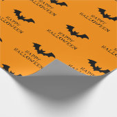 ハロウィン不気味ブラックとオレンジのこうもりパターン ラッピングペーパー (角)
