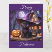 ハロウィン不気味ブラックキッテン カード (黄色い花)