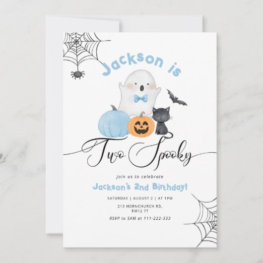 ハロウィン不気味ブルーの2男の子の誕生日 招待状 (正面)