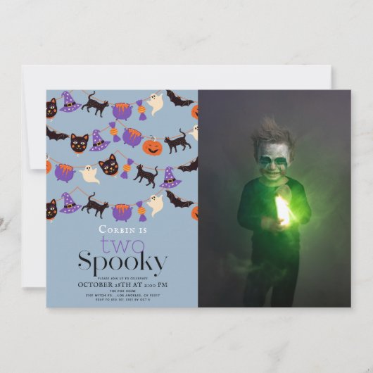 ハロウィン不気味ブルー2nd誕生日の写真2 招待状 (正面)