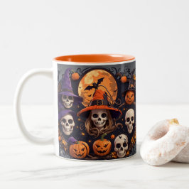 ハロウィン不気味ブーこうもりカボチャスカルウィッチスパイド ツートーンマグカップ