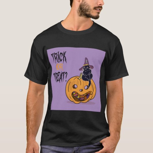 ハロウィン不気味ホラーかわいい怖いトリックまたは治療 Tシャツ (正面)