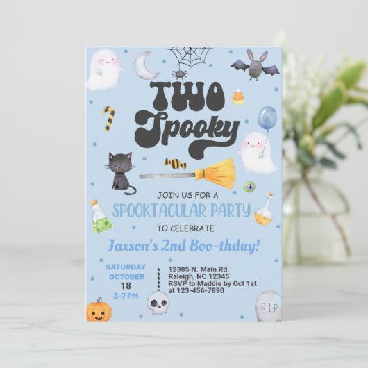 ハロウィン不気味ボーイ2歳の誕生日招待状。 招待状 (スタンド正面)