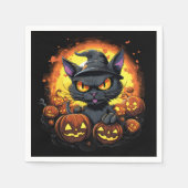 ハロウィン不気味マンガ魔女猫 スタンダードカクテルナプキン (正面)