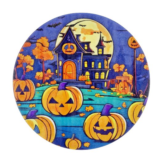 ハロウィン不気味マンションアートワーク カッティングボード (正面)