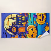 ハロウィン不気味マンションアートワーク ビーチタオル (正面)