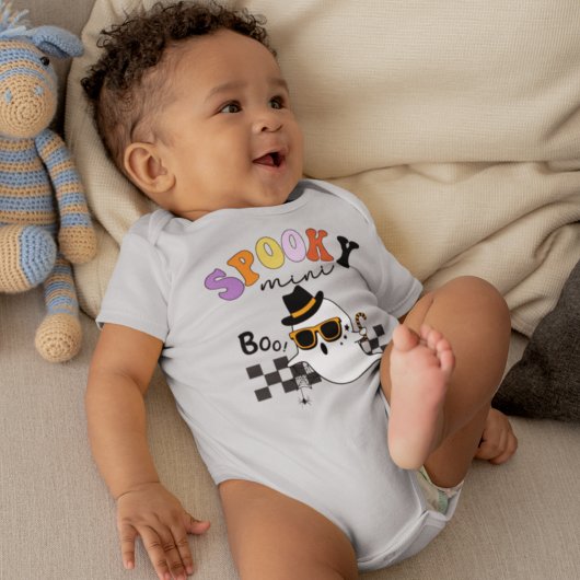 ハロウィン不気味ミニレトロかわいいブーおもしろい幽霊 ベビーボディスーツ