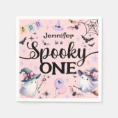 ハロウィン不気味ワンかわいい幽霊1歳の誕生日パーティー スタンダードカクテルナプキン (正面)