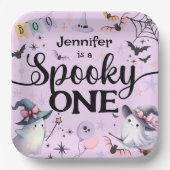 ハロウィン不気味ワンかわいい幽霊1歳の誕生日パーティー ペーパープレート (正面)