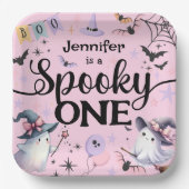 ハロウィン不気味ワンかわいい幽霊1歳の誕生日パーティー ペーパープレート (正面)