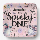 ハロウィン不気味ワンかわいい幽霊1歳の誕生日パーティー ペーパープレート (正面)