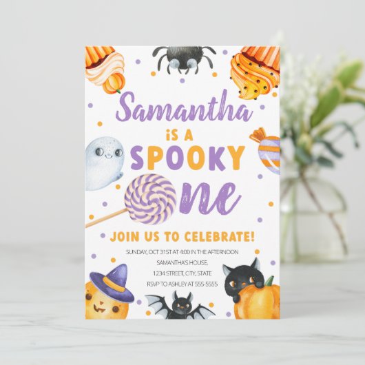 ハロウィン不気味ワンファースト誕生日招待状 招待状 (スタンド正面)