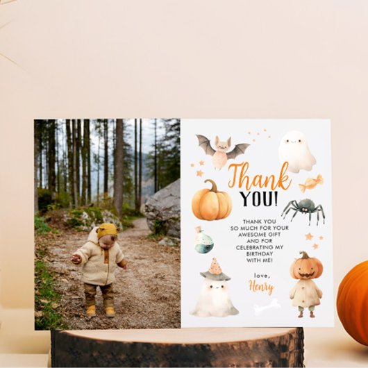 ハロウィン不気味ワン誕生日フラットサンキューカード サンキューカード