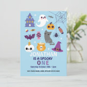 ハロウィン不気味ワン1歳の誕生日パーティー少年 招待状 (スタンド正面)