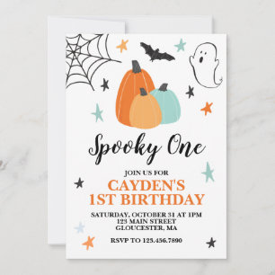ハロウィン不気味ワン1歳の誕生日ブルーカボチャ 招待状