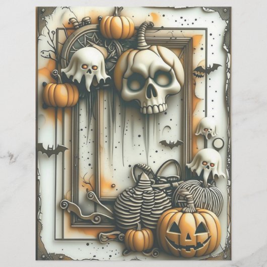 ハロウィン不気味ヴィンテージスクラップブック紙 (正面)