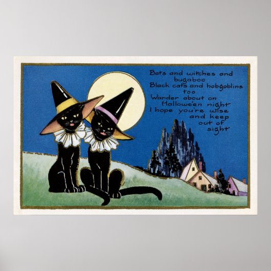ハロウィン不気味ヴィンテージ黒猫デコールポスター ポスター (正面)