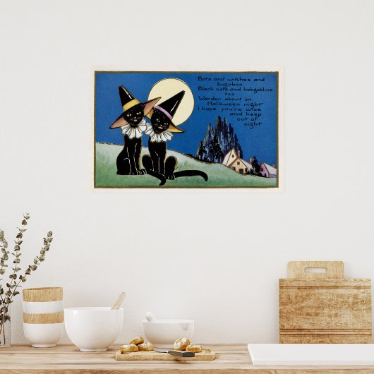 ハロウィン不気味ヴィンテージ黒猫デコールポスター ポスター (キッチン)
