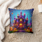 ハロウィン不気味ーキャッスルパンプキン&幽霊デザイン クッション (ブランケット)