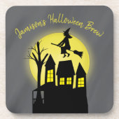 ハロウィン不気味ー怖い月の飛んでいる魔女 コースター (正面)