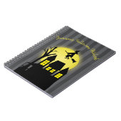 ハロウィン不気味ー怖い月の飛んでいる魔女 ノートブック (左側)