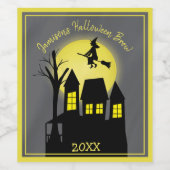 ハロウィン不気味ー怖い月の飛んでいる魔女 ワインラベル (シングルラベル)