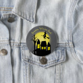 ハロウィン不気味ー怖い月の飛んでいる魔女 缶バッジ (インサイチュ)