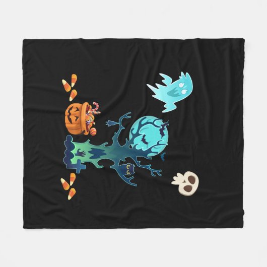 ハロウィン不気味不気味な幽霊たちこうもりスカル&キャンディ フリースブランケット (正面(横))