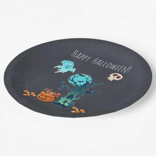 ハロウィン不気味不気味な幽霊たちこうもりスカル&キャンディ ペーパープレート (アングル)