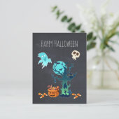 ハロウィン不気味不気味な幽霊たちこうもりスカル&キャンディ ポストカード (スタンド正面)