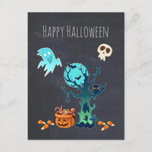 ハロウィン不気味不気味な幽霊たちこうもりスカル&キャンディ ポストカード