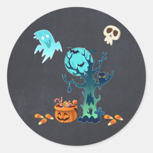 ハロウィン不気味不気味な幽霊たちこうもりスカル&キャンディ ラウンドシール