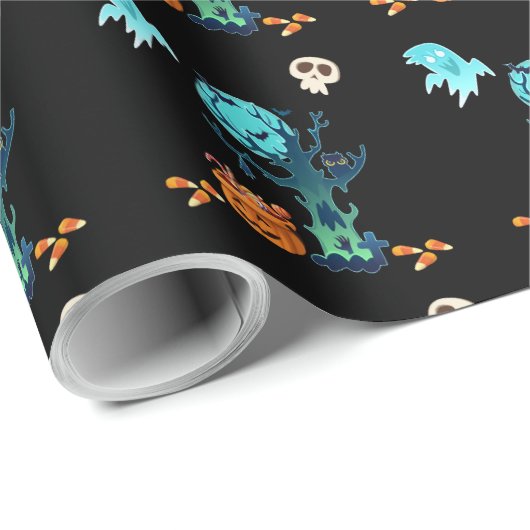 ハロウィン不気味不気味な幽霊たちこうもりスカル&キャンディ ラッピングペーパー (ロールコーナー)