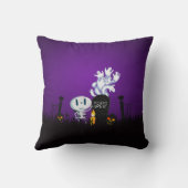 ハロウィン不気味墓地かわいいスケルトン&幽霊たち クッション (裏面)