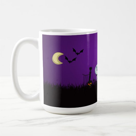 ハロウィン不気味墓地かわいいスケルトン&幽霊たち コーヒーマグカップ (左)