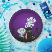 ハロウィン不気味墓地かわいいスケルトン&幽霊たち ペーパープレート (パーティー)