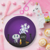 ハロウィン不気味墓地かわいいスケルトン&幽霊たち ペーパープレート (パーティー)