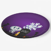 ハロウィン不気味墓地かわいいスケルトン&幽霊たち ペーパープレート (アングル)