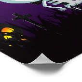 ハロウィン不気味墓地かわいいスケルトン&幽霊たち ポスター (角)