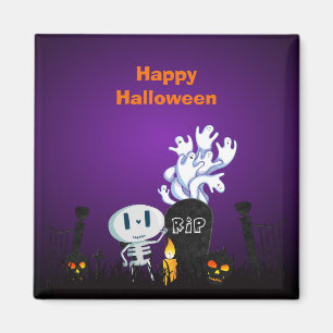 ハロウィン不気味墓地かわいいスケルトン&幽霊たち マグネット